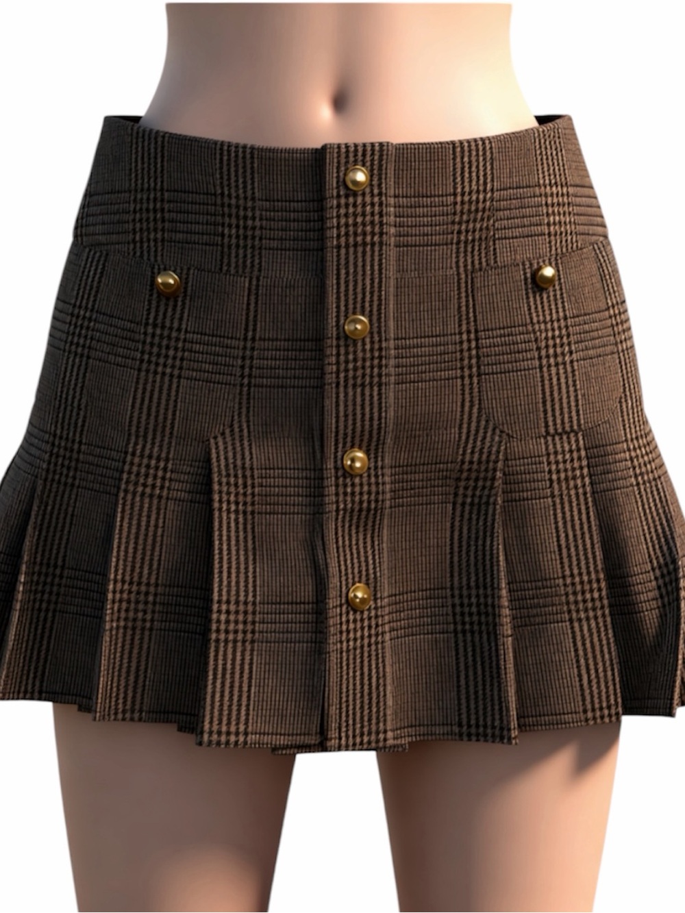 New Celine Pleated Bandeau Mini Skirt Linen/Wool EU36/ US4 Triumph Gold Snaps